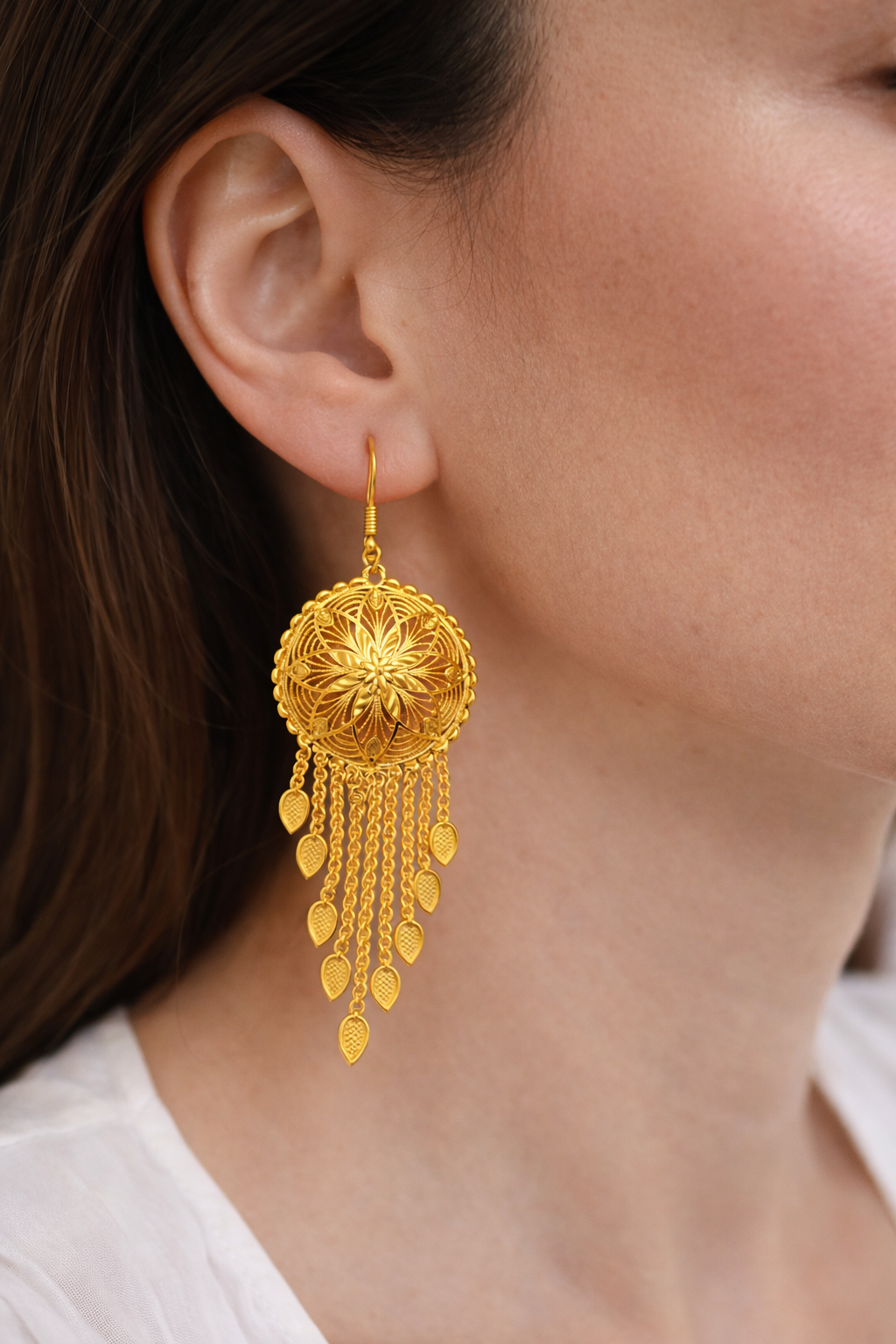 > 22K Gold Plated Ottoman Tassel Drop Earrings – Handcrafted Statement Jewelry